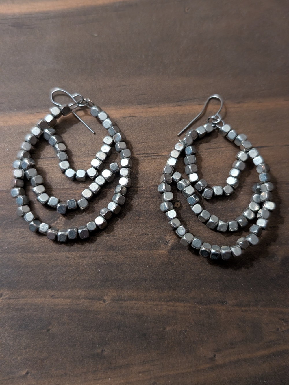 Silver-Tone Multi-Strand Hex Bead Drop Earrings